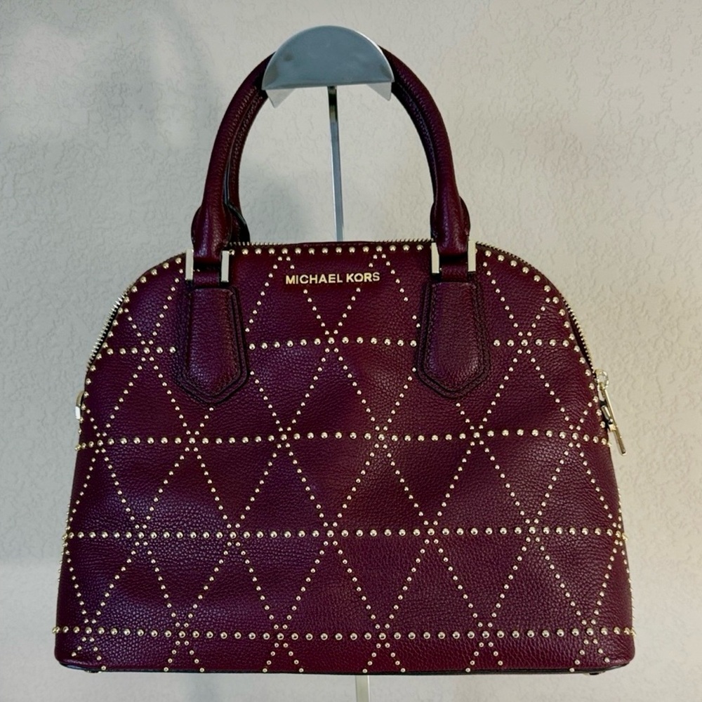 Michael Kors Plum Dome Satchel with Gold Stud Accents